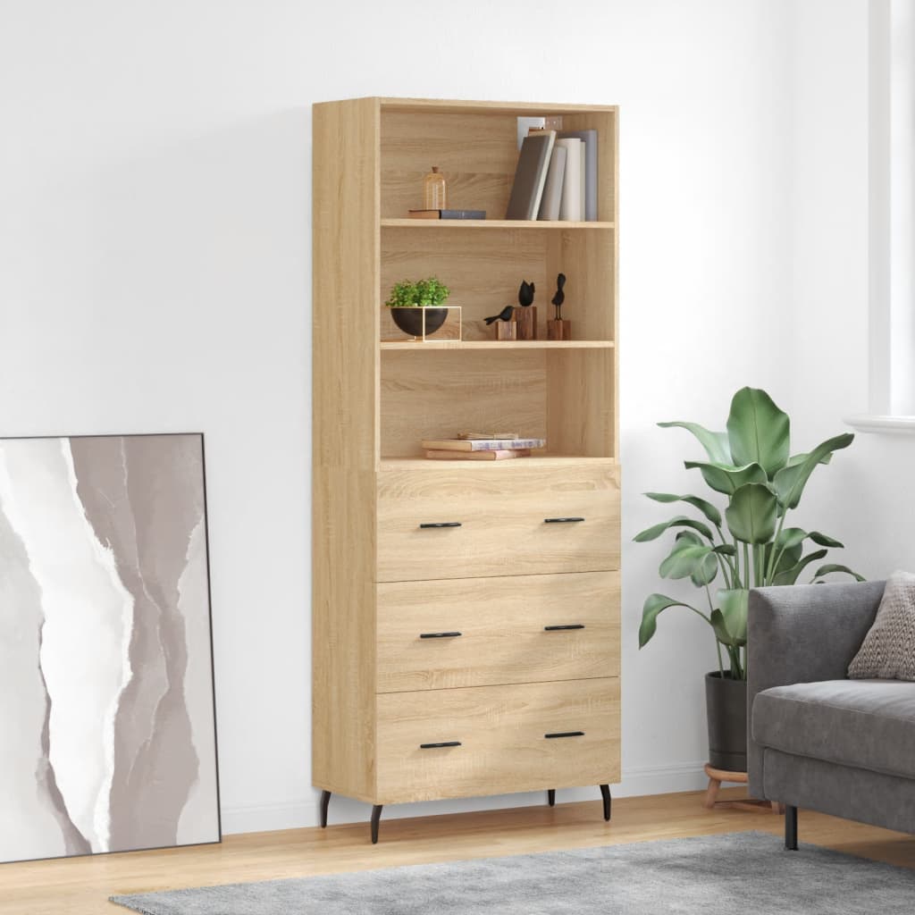 Highboard Braun Eichen-Optik 69,5X34X180 Cm Holzwerkstoff