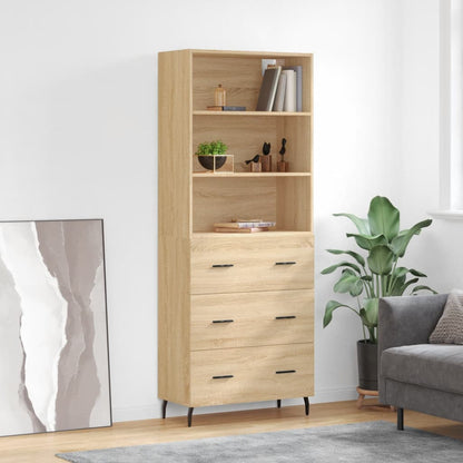 Highboard Braun Eichen-Optik 69,5X34X180 Cm Holzwerkstoff