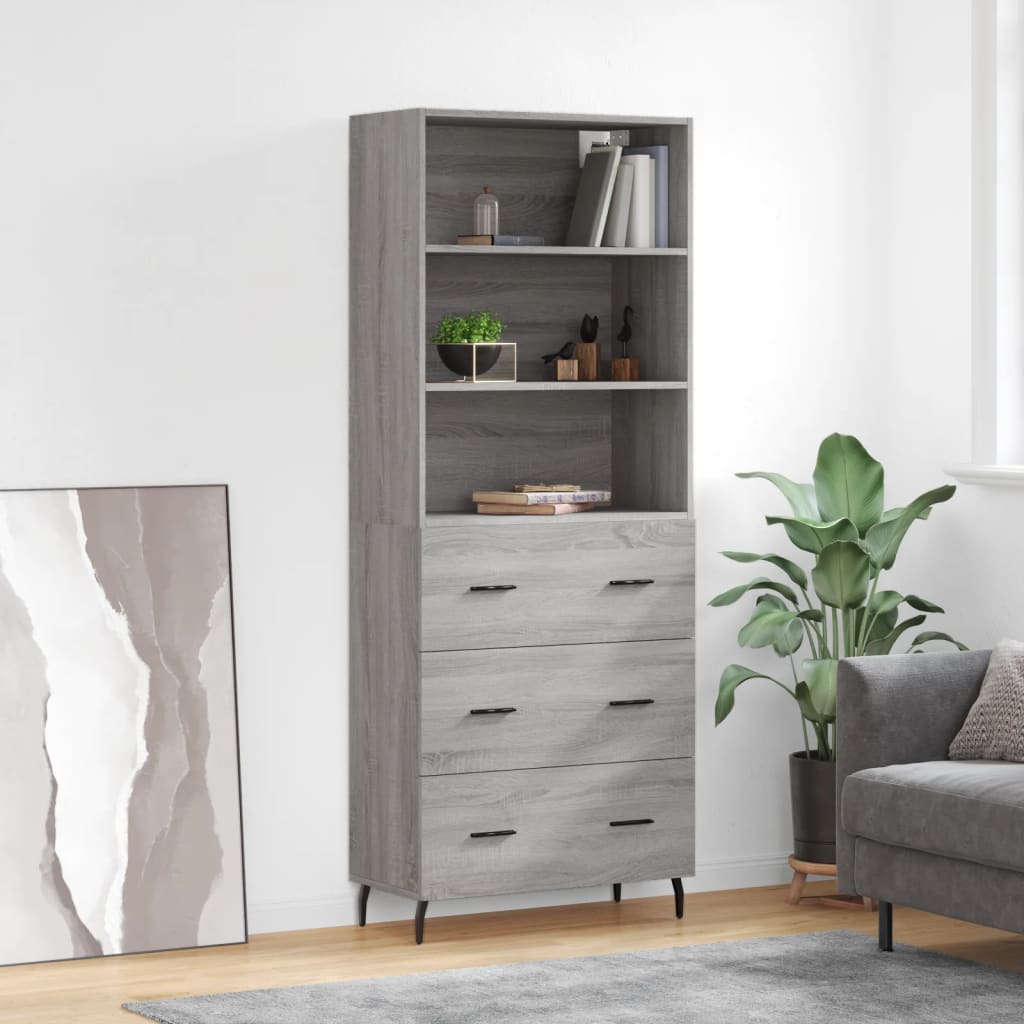 Highboard Braun Eichen-Optik 69,5X34X180 Cm Holzwerkstoff