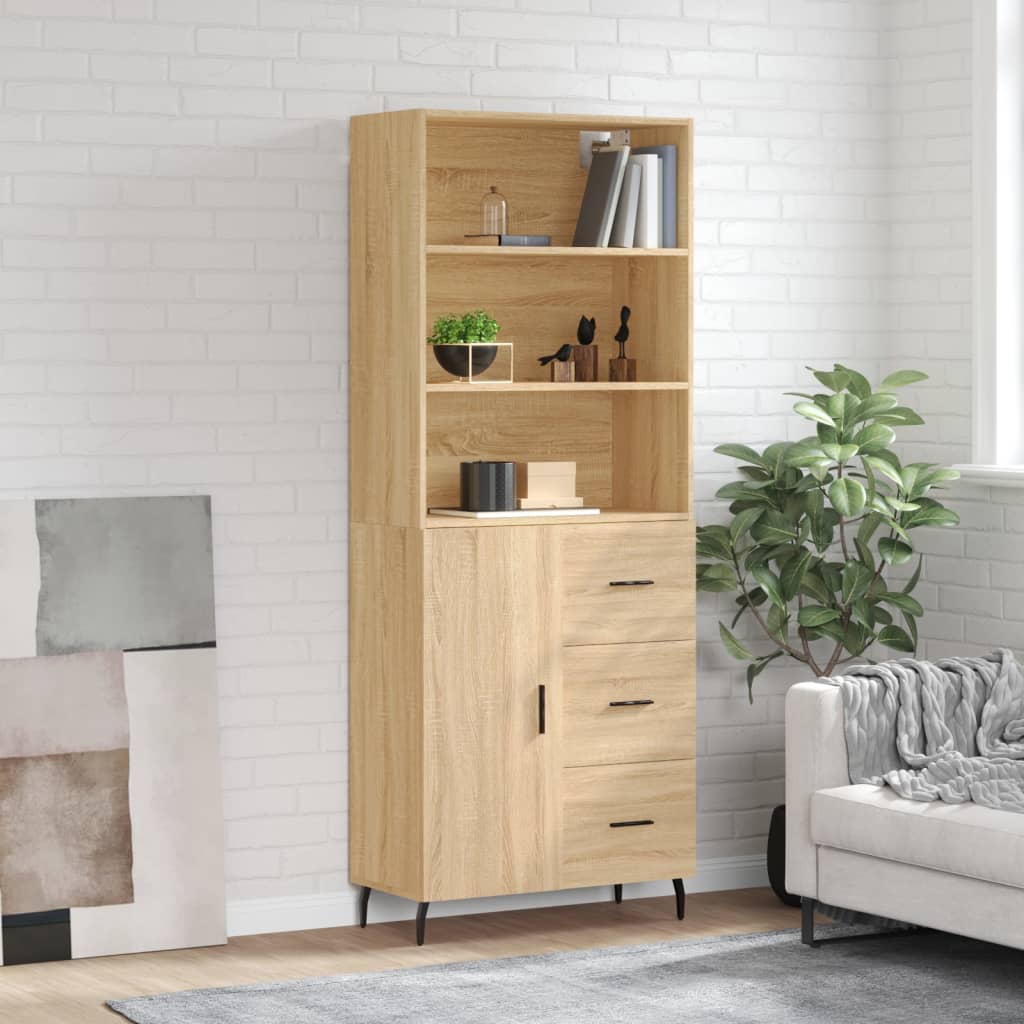 Highboard Braun Eichen-Optik 69,5X34X180 Cm Holzwerkstoff