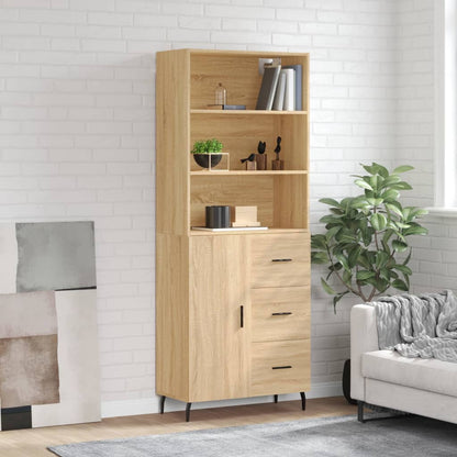 Highboard Braun Eichen-Optik 69,5X34X180 Cm Holzwerkstoff