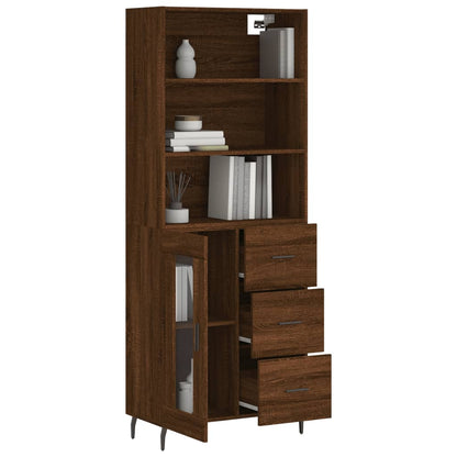 Highboard Braun Eichen-Optik 69,5X34X180 Cm Holzwerkstoff