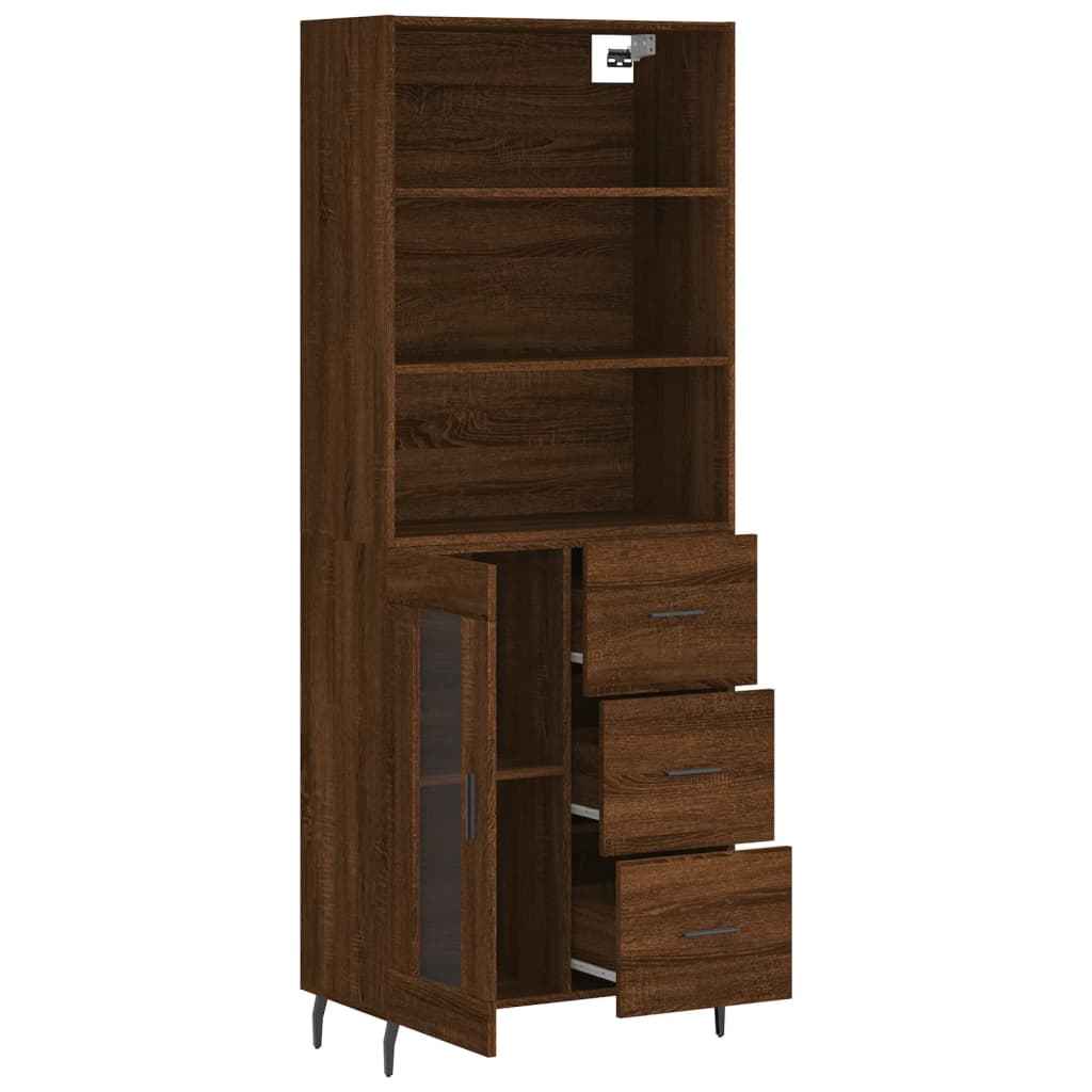 Highboard Braun Eichen-Optik 69,5X34X180 Cm Holzwerkstoff