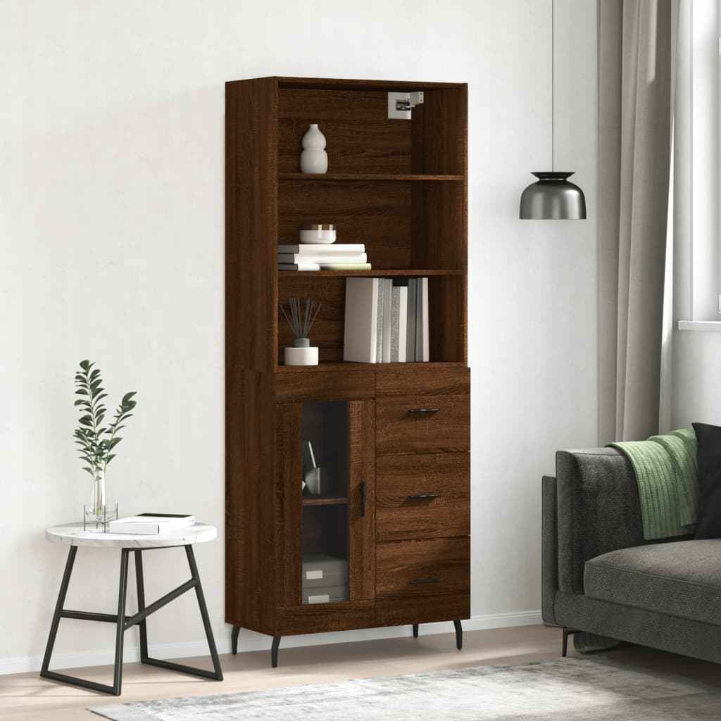 Highboard Braun Eichen-Optik 69,5X34X180 Cm Holzwerkstoff