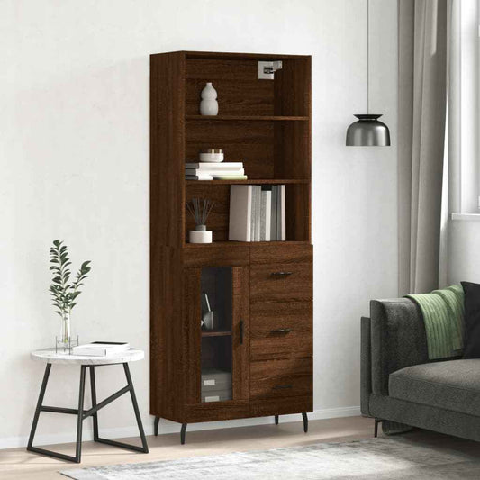 Highboard Braun Eichen-Optik 69,5X34X180 Cm Holzwerkstoff