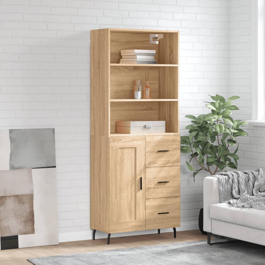 Highboard Braun Eichen-Optik 69,5X34X180 Cm Holzwerkstoff