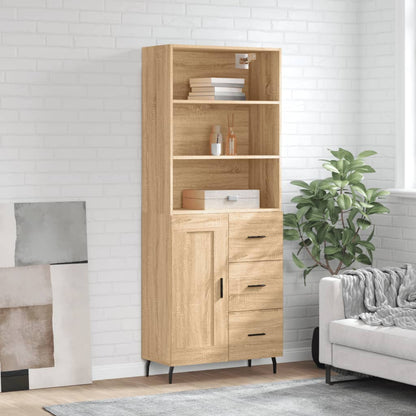 Highboard Braun Eichen-Optik 69,5X34X180 Cm Holzwerkstoff