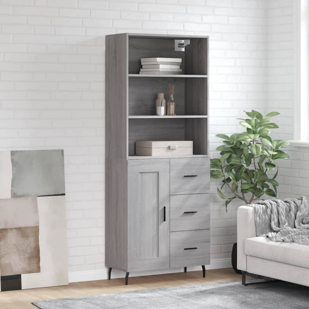 Highboard Braun Eichen-Optik 69,5X34X180 Cm Holzwerkstoff