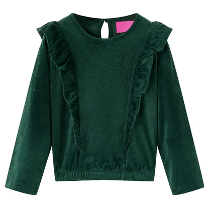Kinderbluse Mit Rüschen Dunkelgrün 140
