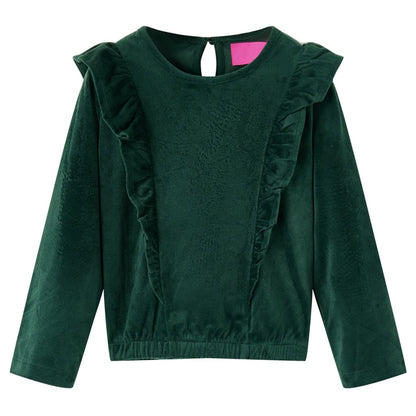 Kinderbluse Mit Rüschen Dunkelgrün 140