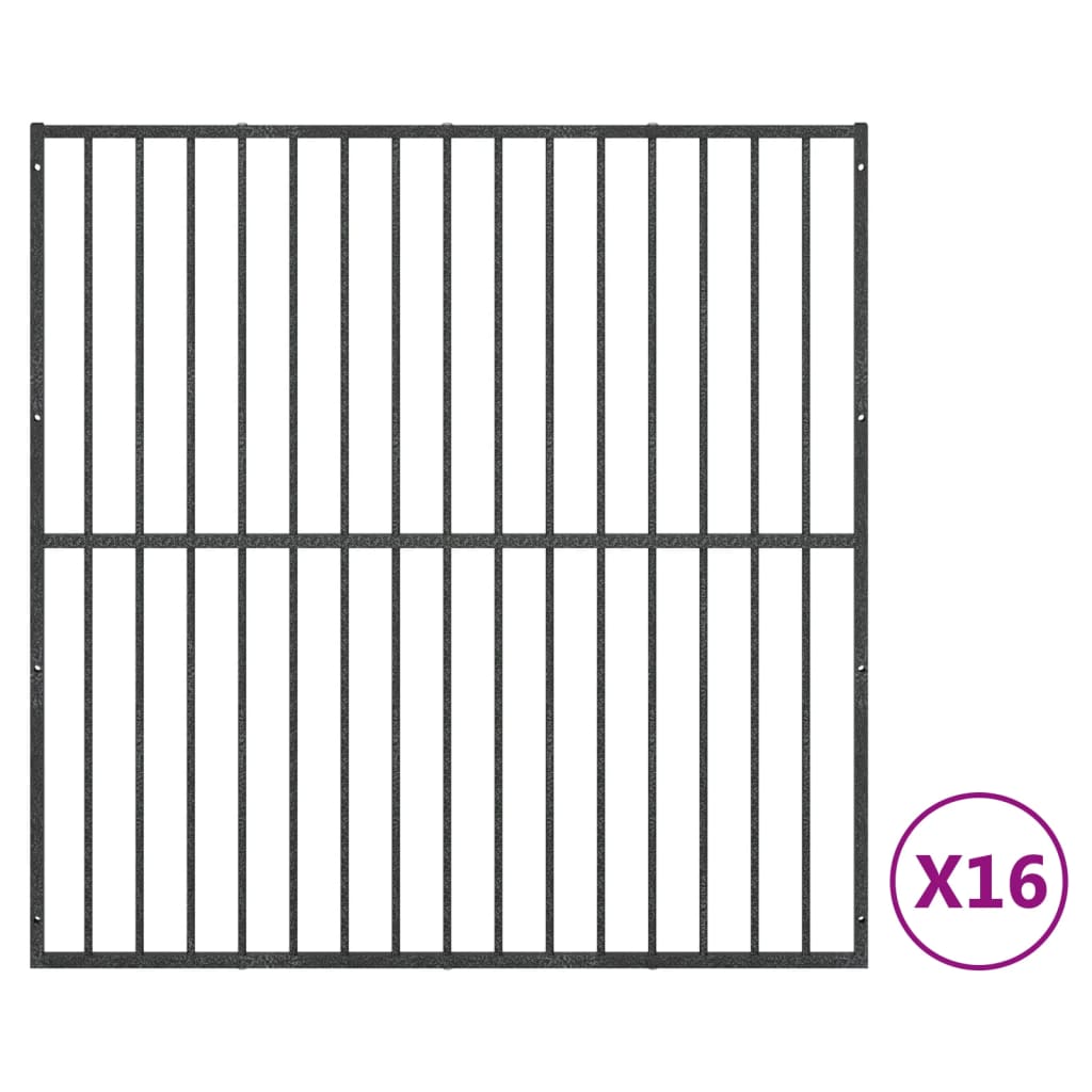 Hundelaufstall 16-Tlg. Schwarz Verzinkter Stahl