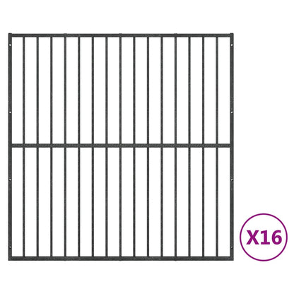 Hundelaufstall 16-Tlg. Schwarz Verzinkter Stahl