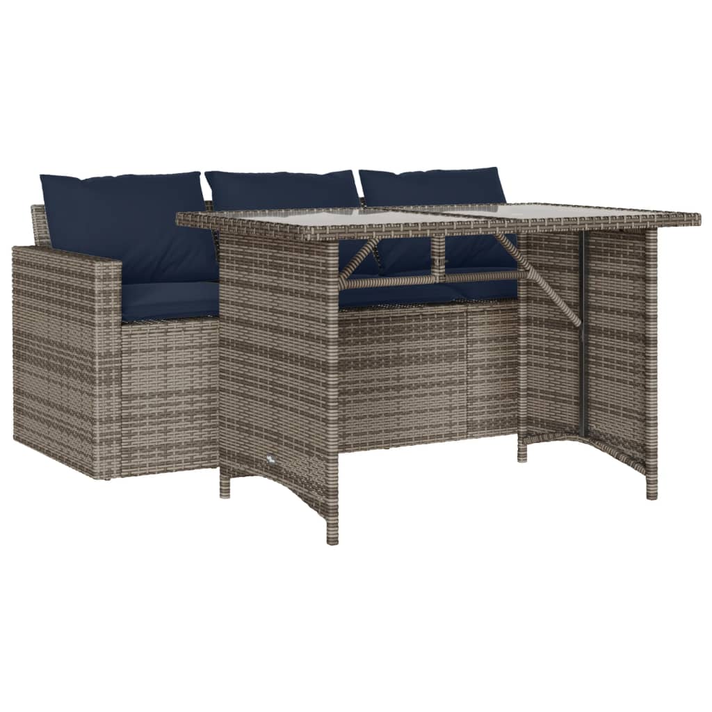 2-Tlg. Garten-Essgruppe Mit Kissen Grau Poly Rattan