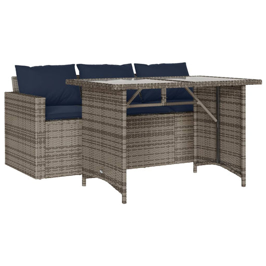 2-Tlg. Garten-Essgruppe Mit Kissen Grau Poly Rattan