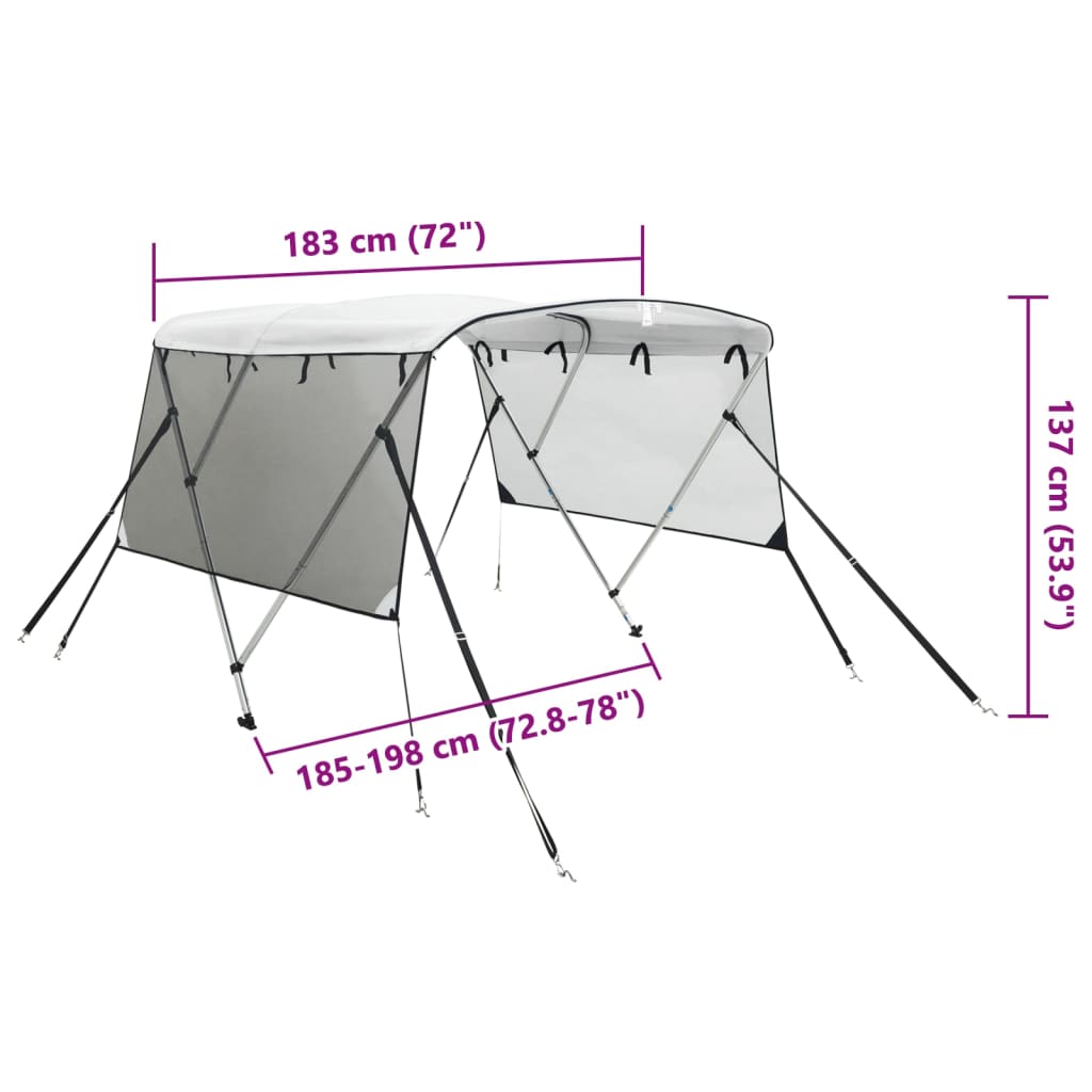 3-Bow Bimini-Top Mit Mesh-Seitenteilen Weiß