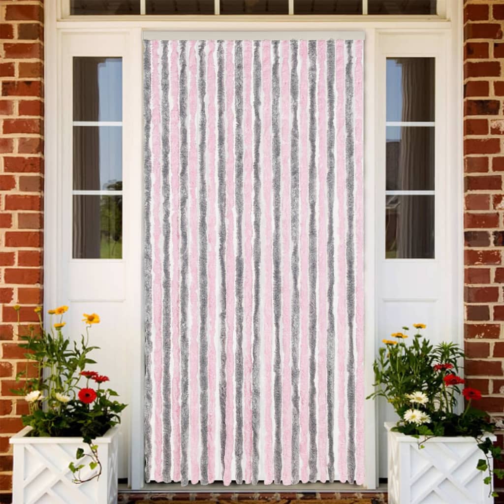 Fliegenvorhang Silber Chenille Grau Und Rosa