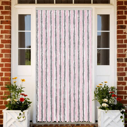 Fliegenvorhang Silber Chenille Grau Und Rosa