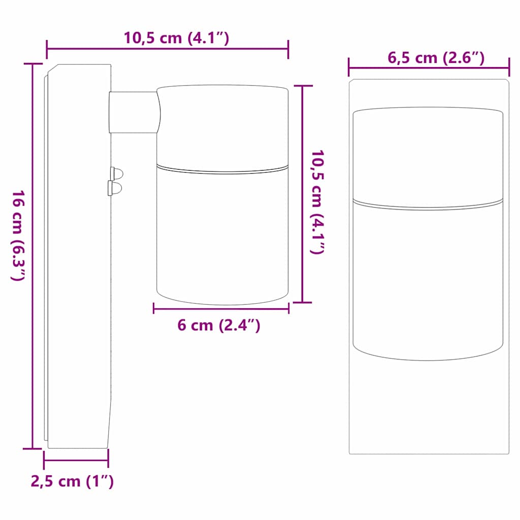 Außenwandleuchte Silber 6,5 X 10,5 X 16 Cm Und Glas