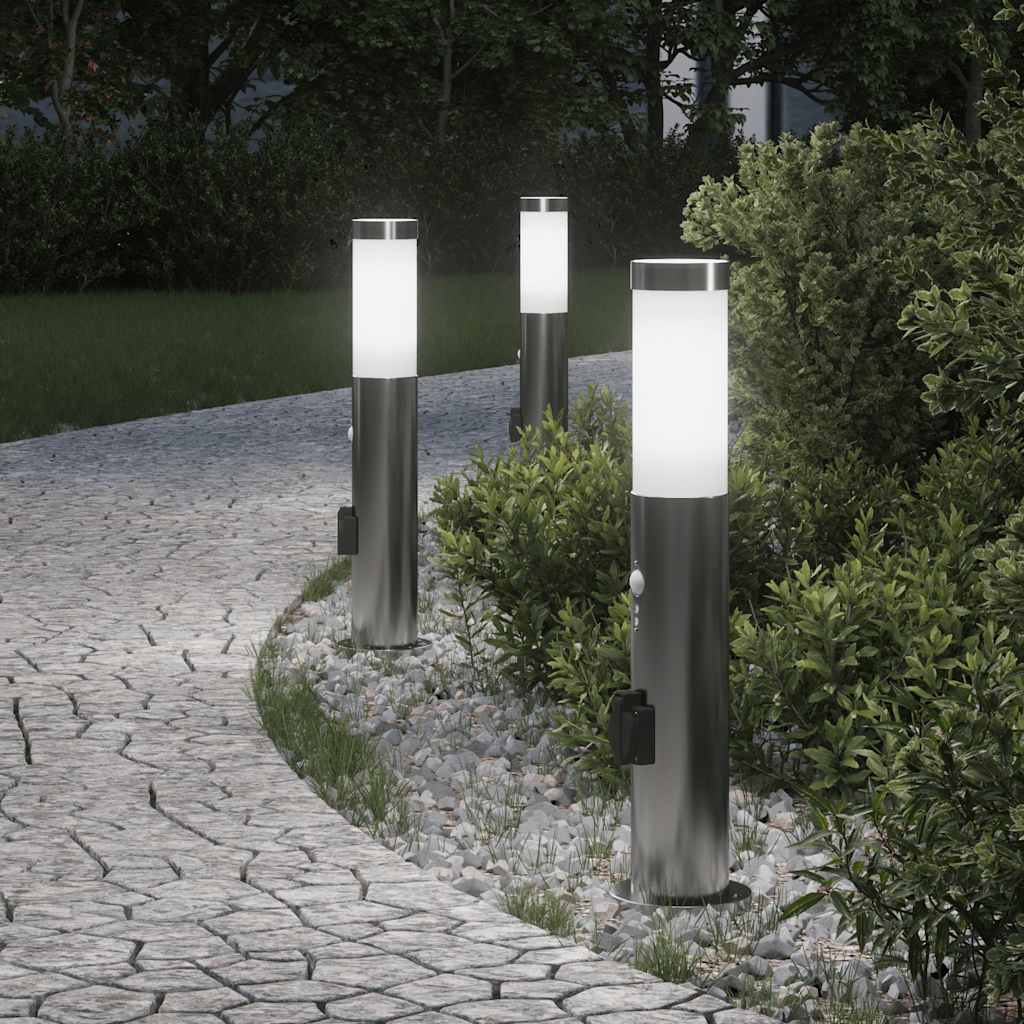 Pollerleuchten Mit Sensor&Steckdose 3Er 50 Cm Edelstahl Ip44