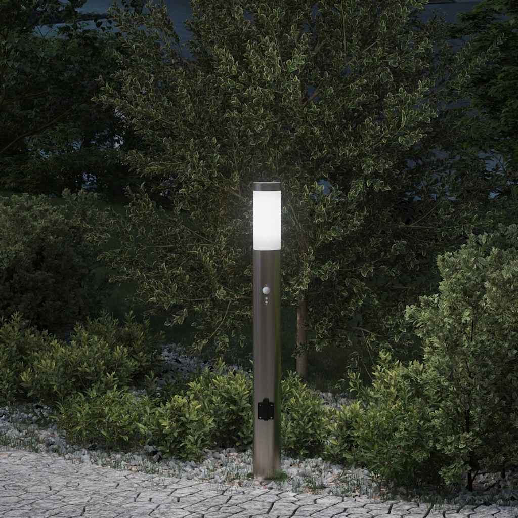 Pollerleuchte Mit Sensor&Steckdose 80 Cm Edelstahl Ip44