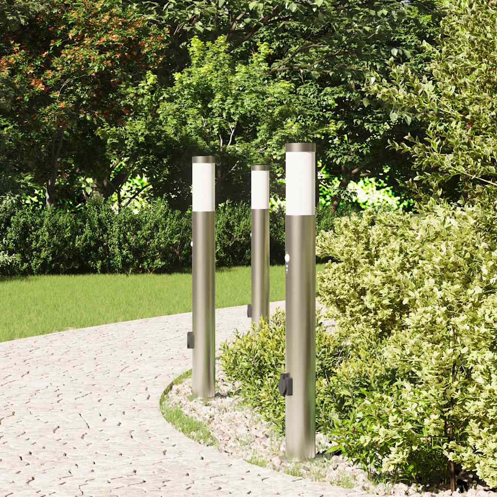 Pollerleuchten Mit Sensor&Steckdose 3Er 80 Cm Edelstahl Ip44