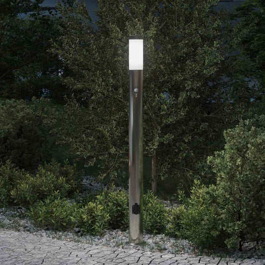 Pollerleuchte Mit Sensor Und Steckdose 110 Cm Edelstahl Ip44
