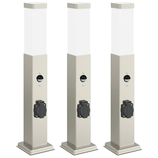 Pollerleuchten Mit Sensor&Steckdose 3 Stk. 50 Cm Edelstahl Ip44