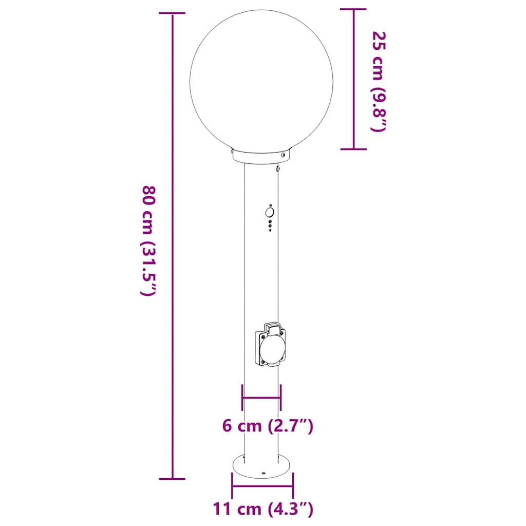 Pollerleuchte Mit Sensor&Steckdose 80 Cm Edelstahl Ip44