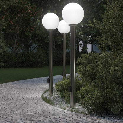 Pollerleuchten Mit Sensor&Steckdose 3 Stk. 120 Cm Edelstahl Ip44