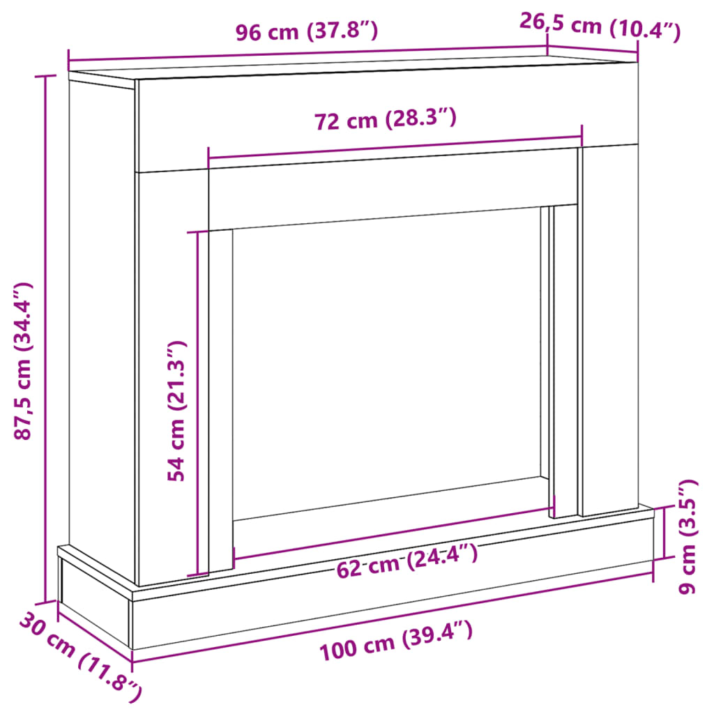 Kaminumrandung -Optik 100X30X87,5 Cm Holzwerkstoff