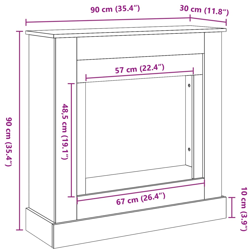 Kaminumrandung Braun Eichen-Optik 90X30X90 Cm Holzwerkstoff