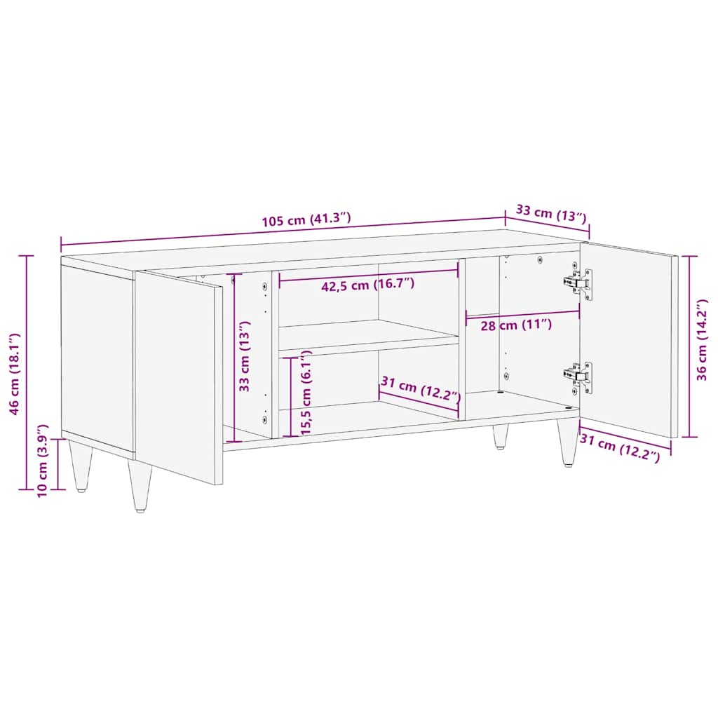 Tv-Schränk Mit Tür 105 X 33 X 46 Cm Massivholz Mango