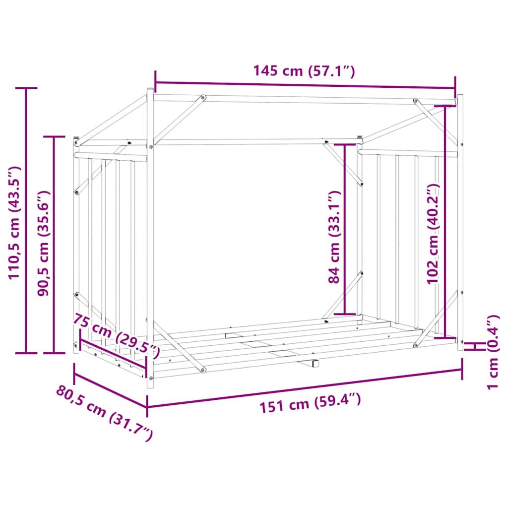 Brennholzregal Mit Regenschutz 151X80,5X110,5 Cm Stahl Verzinkt
