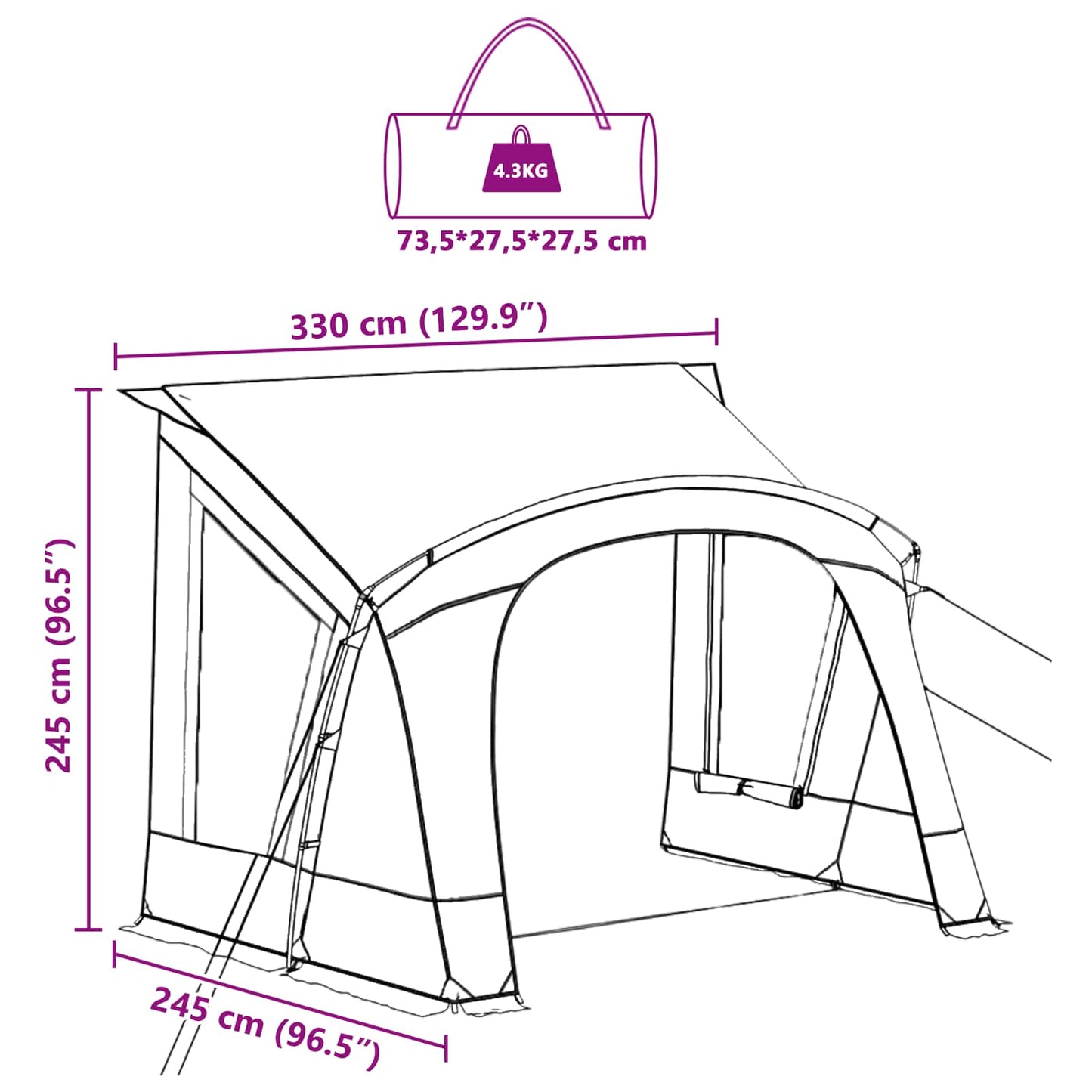 Caravan Zelt Für 3 Personen Mit Dach 330 X 252 X 245 Cm