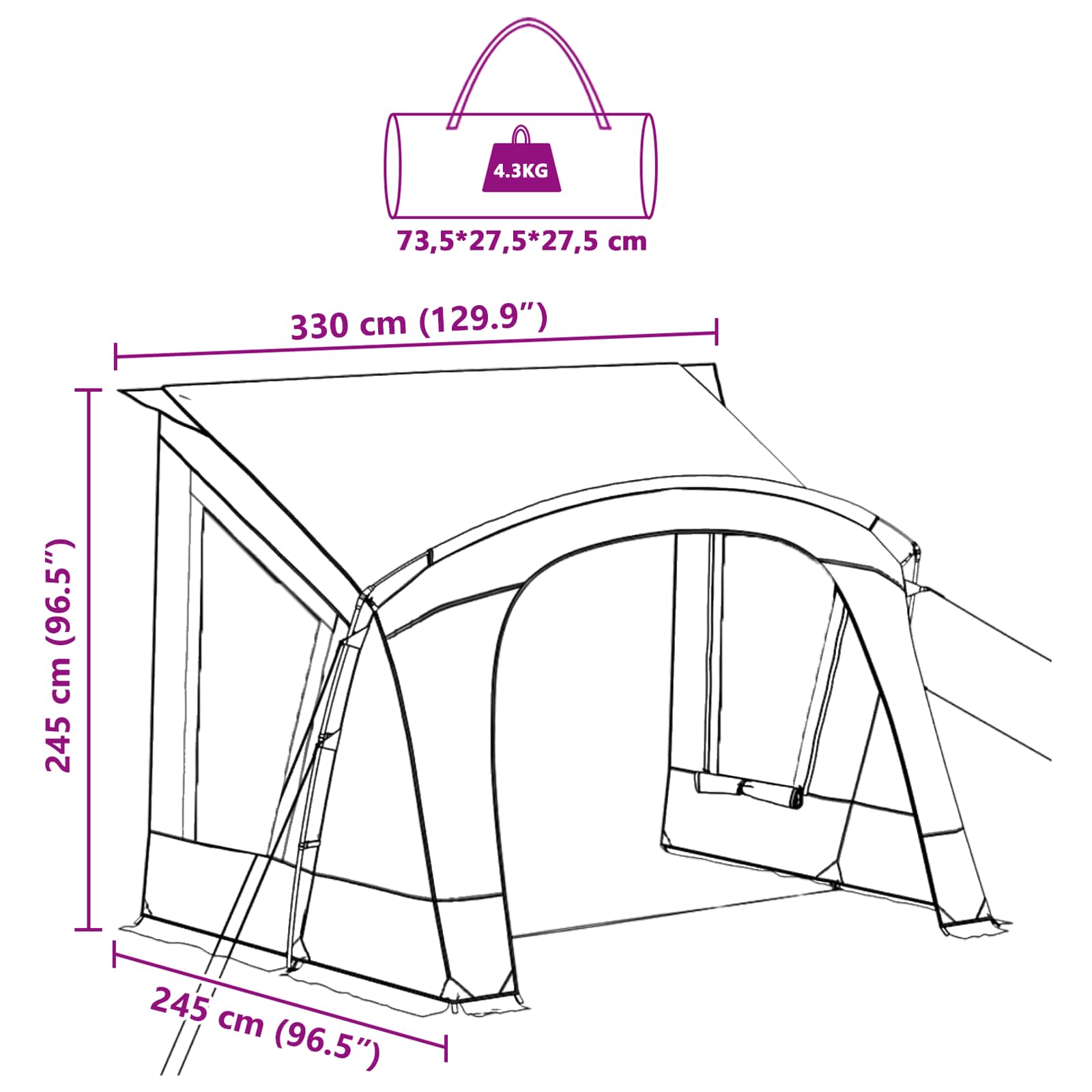 Caravan Zelt Für 3 Personen Mit Dach 330 X 252 X 245 Cm