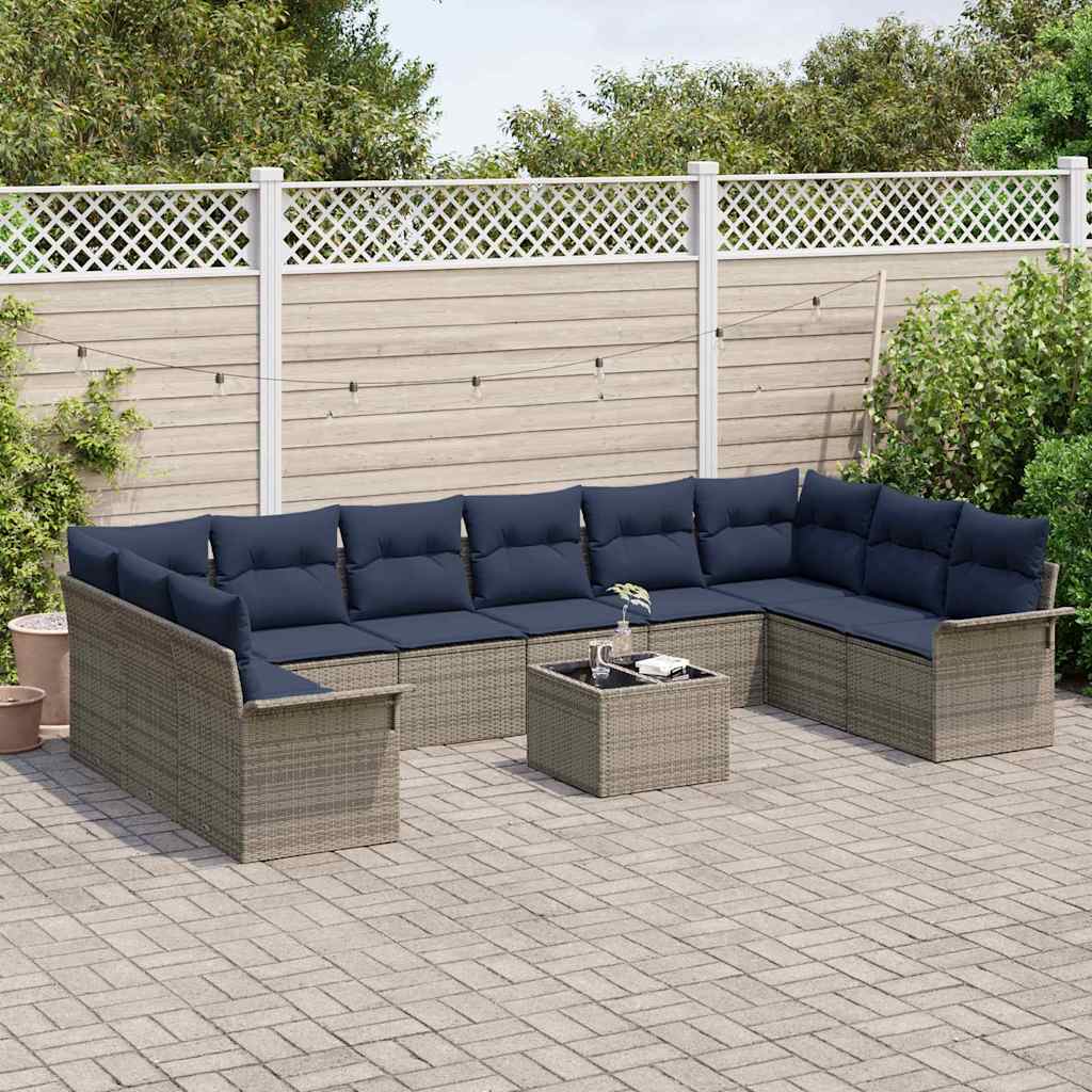 Gartensofa-Set Mit Kissen 11 Pcs Poly-Rattan