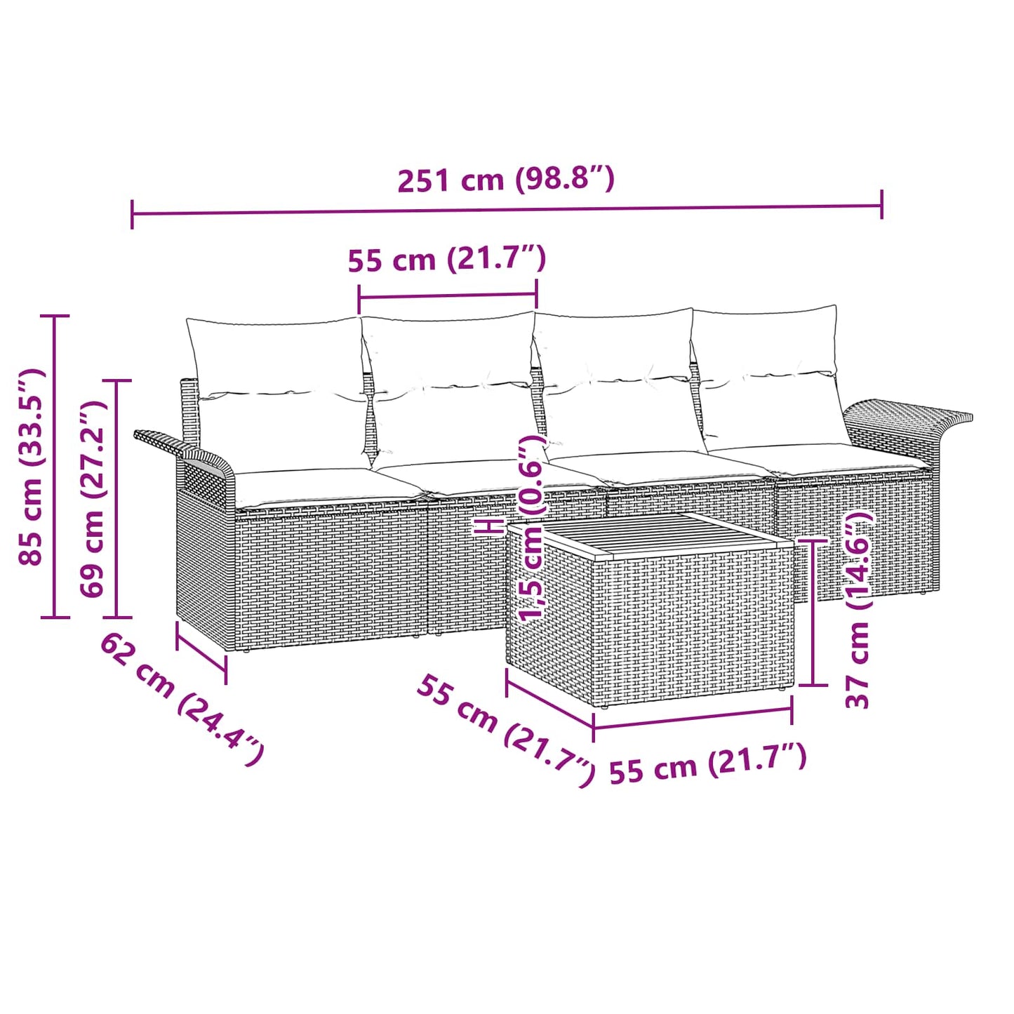 Gartensofa-Set Mit Kissen 5 Pcs Poly-Rattan
