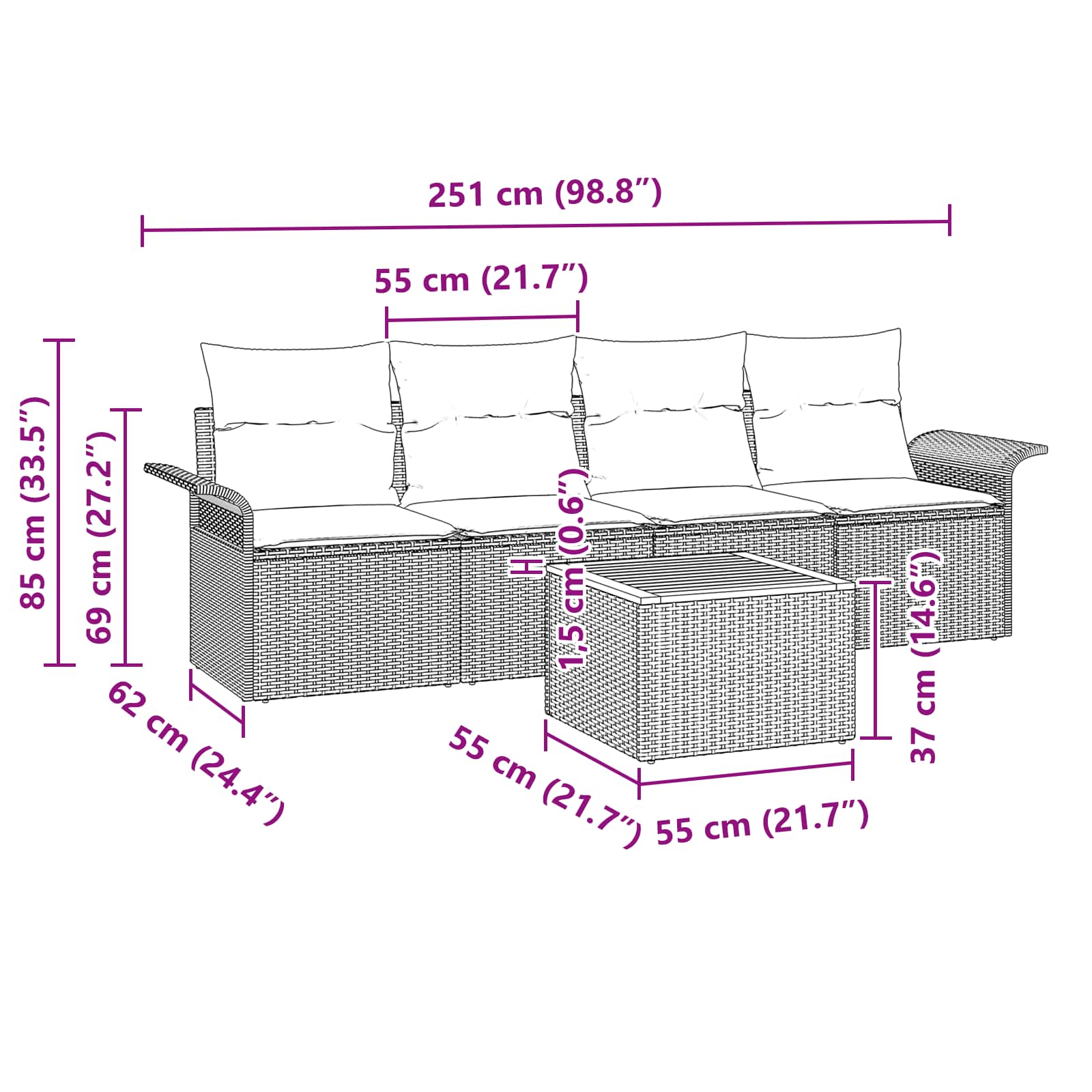Gartensofa-Set Mit Kissen 5 Pcs Poly-Rattan