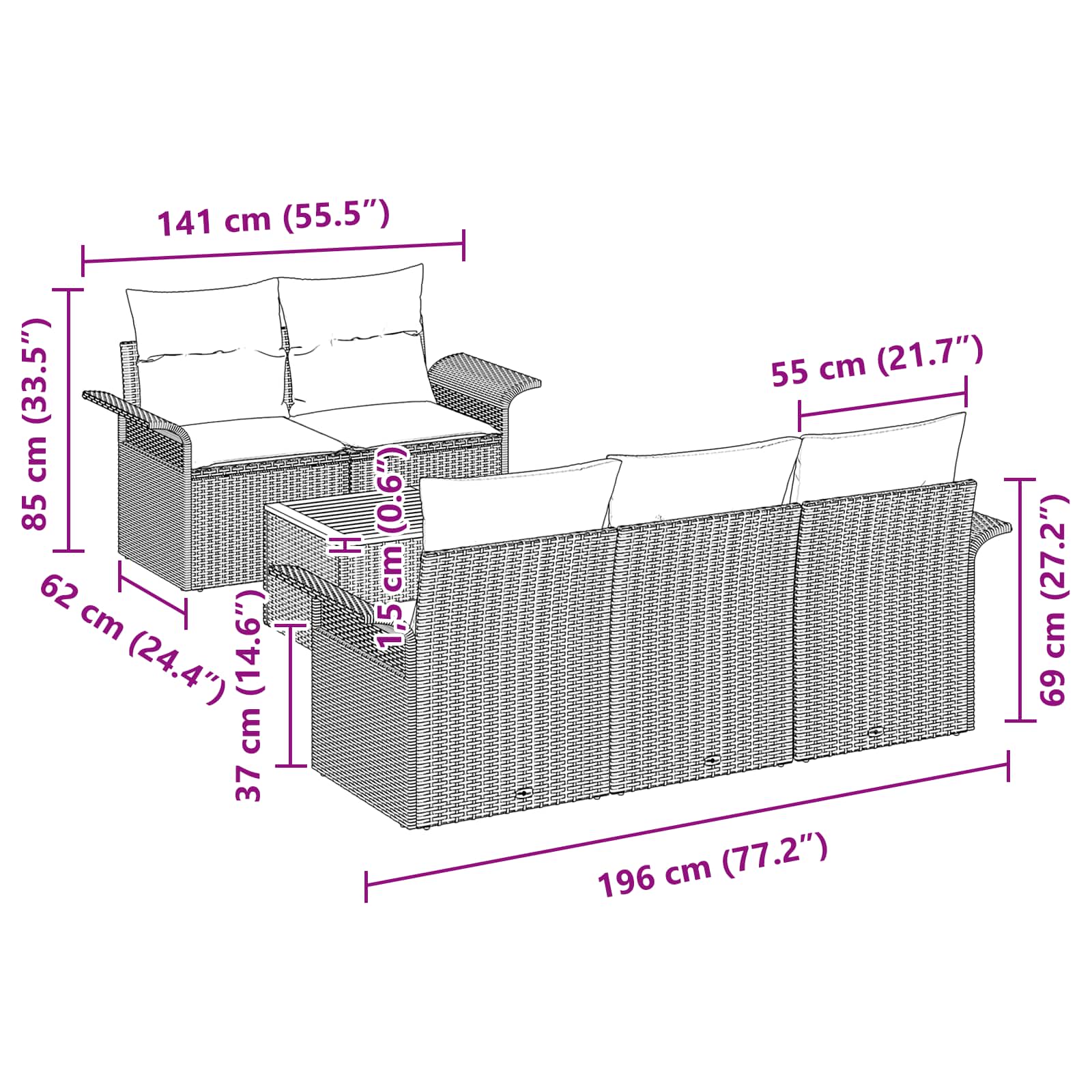 Gartensofa-Set Mit Kissen 6 Pcs Poly-Rattan