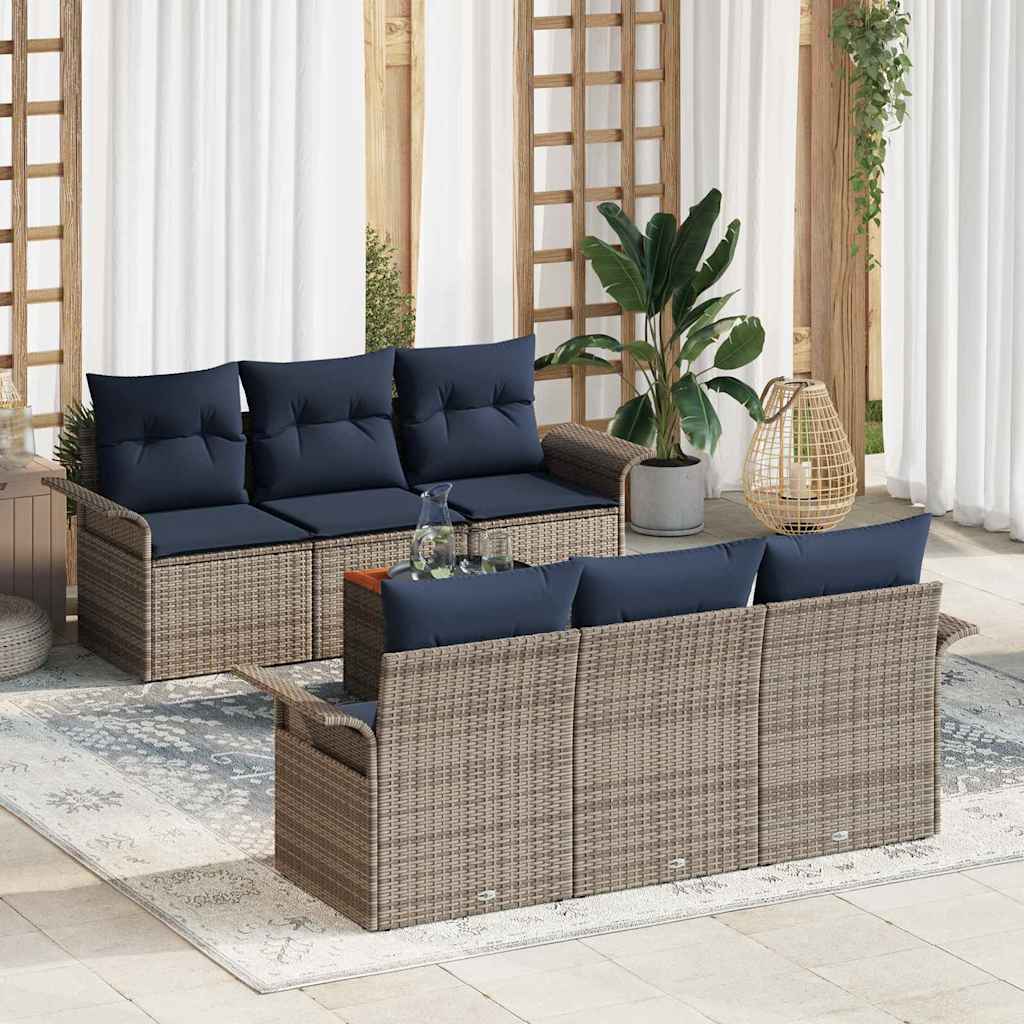 Gartensofa-Set Mit Kissen 7 Pcs Poly-Rattan