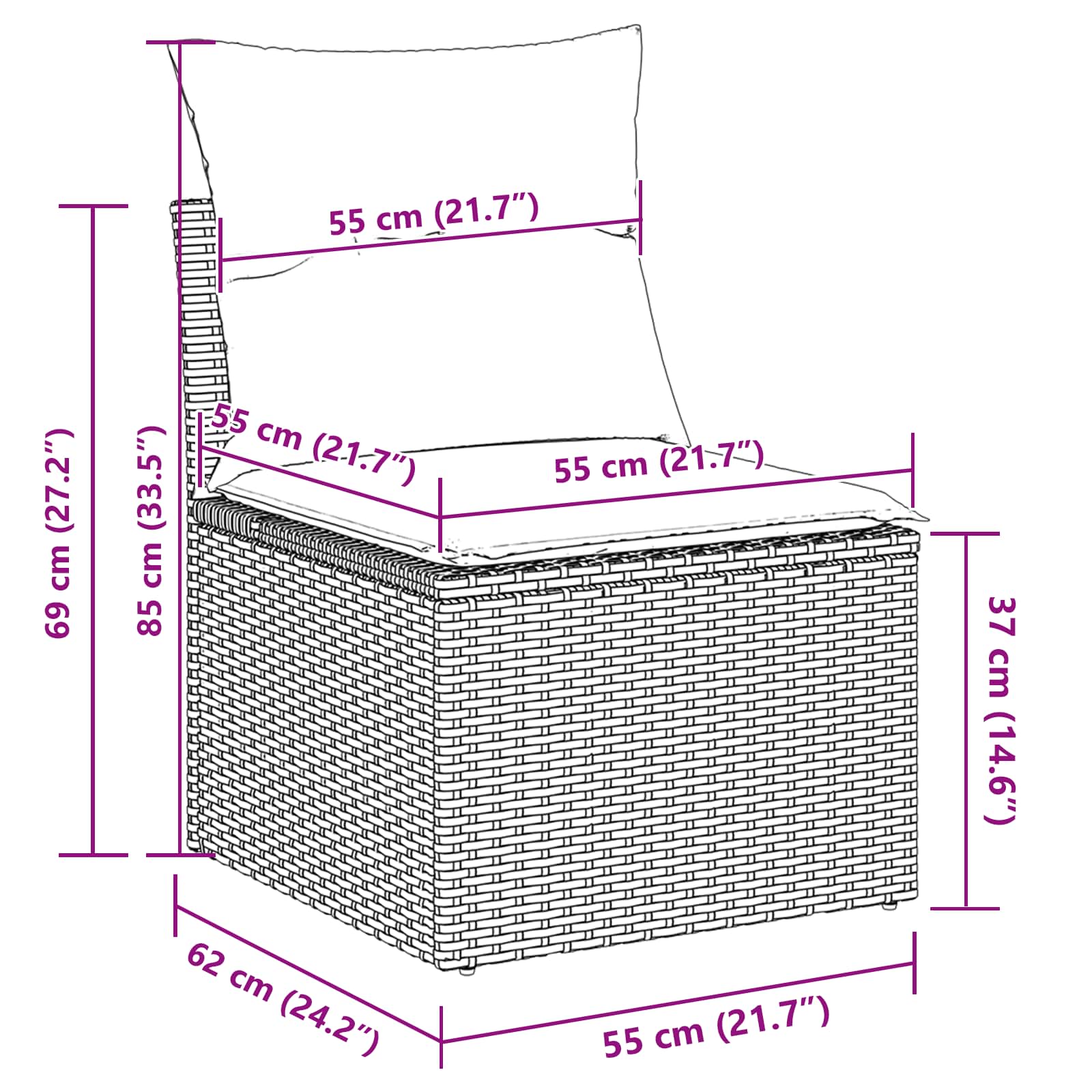 Gartensofa-Set Mit Kissen 7 Pcs Poly-Rattan