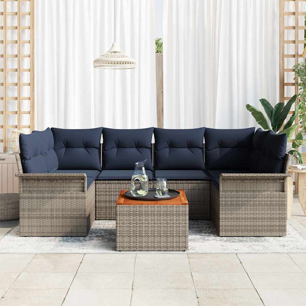 Gartensofa-Set Mit Kissen 7 Pcs Poly-Rattan