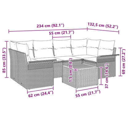 Gartensofa-Set Mit Kissen 7 Pcs Poly-Rattan