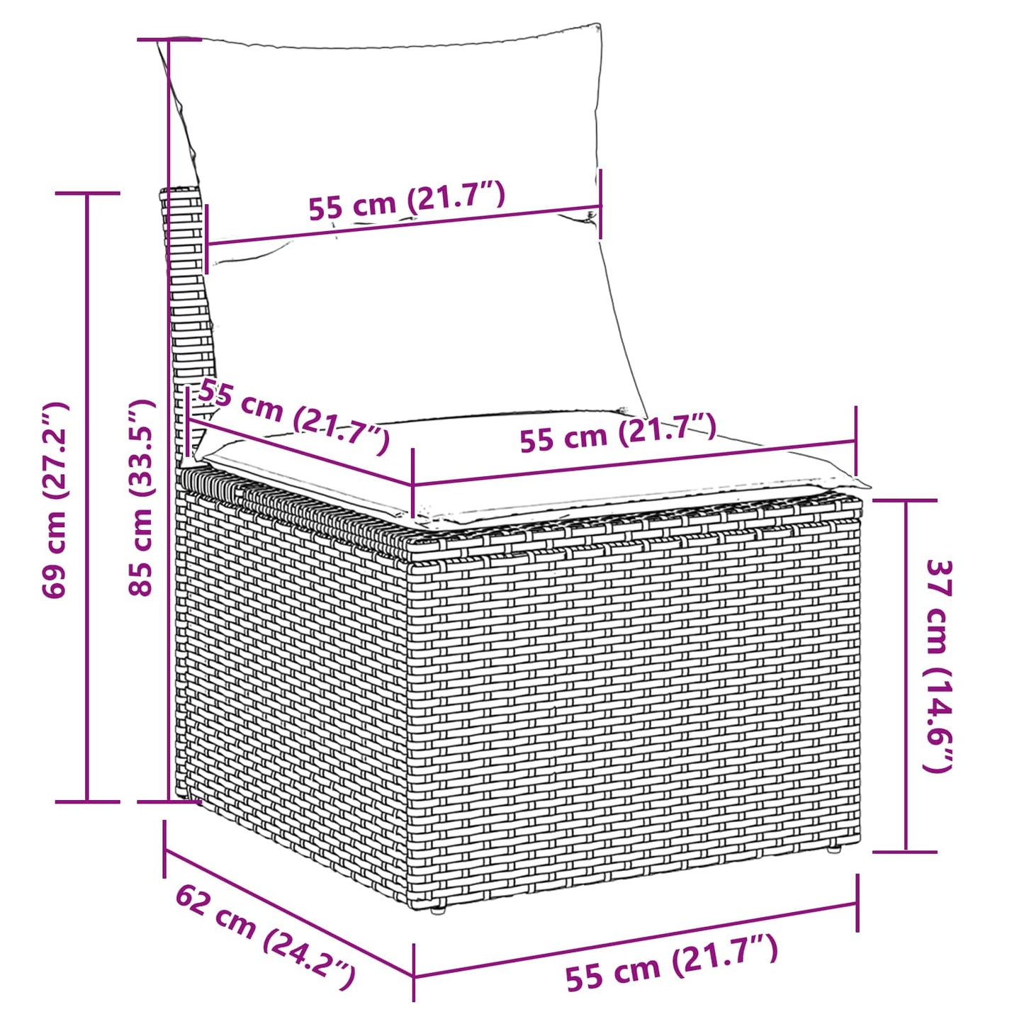 Gartensofa-Set Mit Kissen 7 Pcs Poly-Rattan