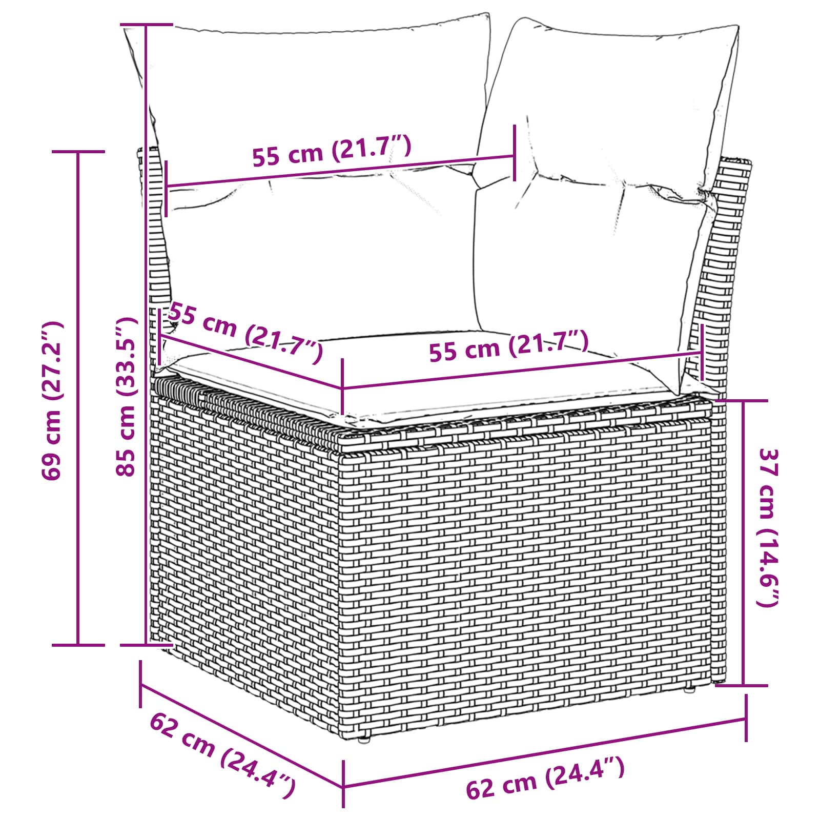 Gartensofa-Set Mit Kissen 7 Pcs Poly-Rattan