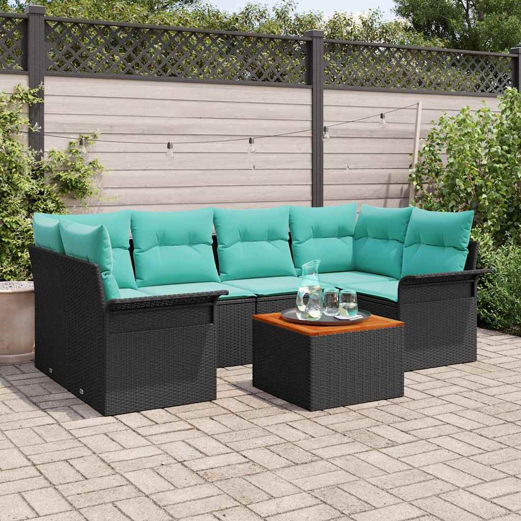 Gartensofa-Set Mit Kissen 7 Pcs Poly-Rattan