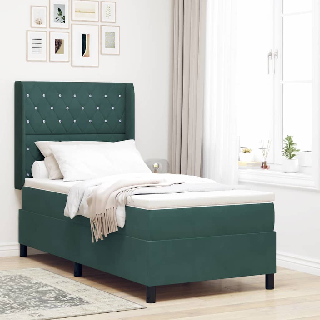Boxspringbett Mit Matratze & Led Samt Dunkelgrün