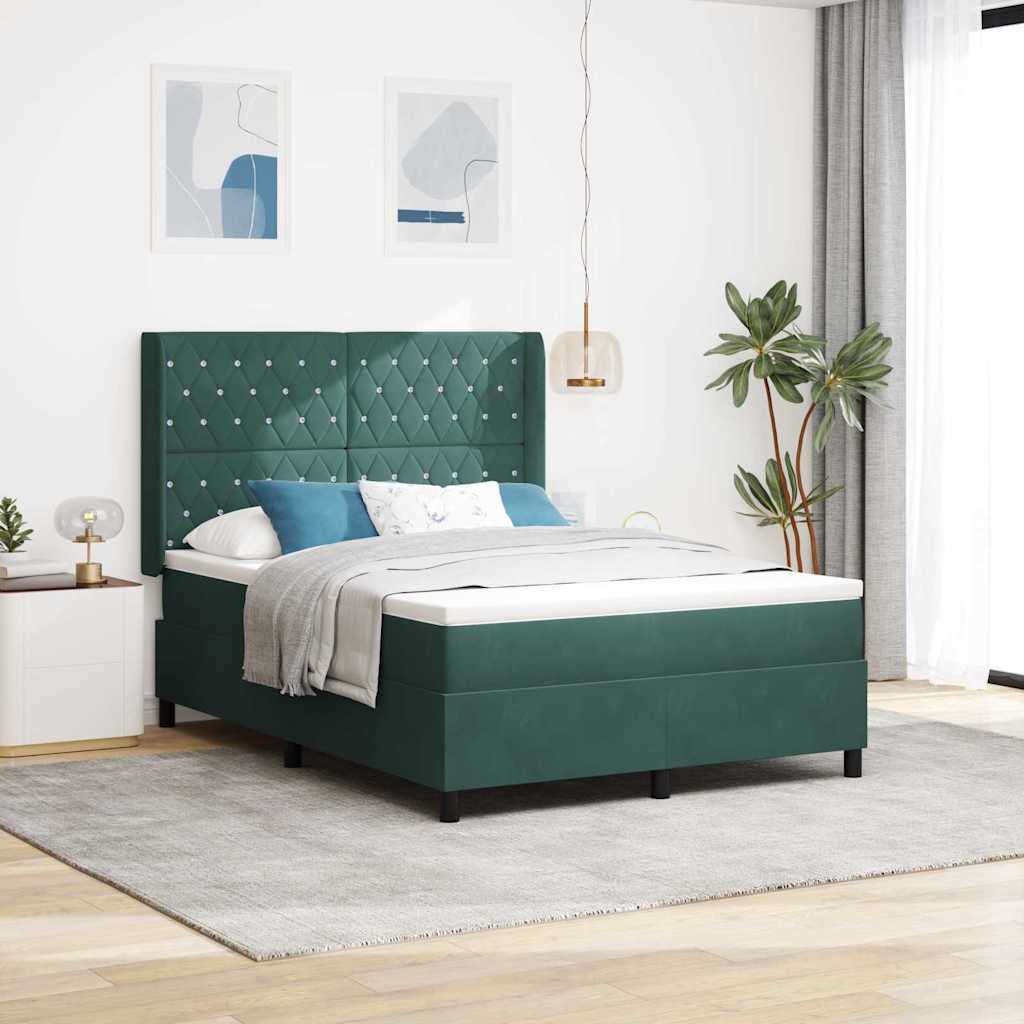 Boxspringbett Mit Matratze & Led Samt Dunkelgrün