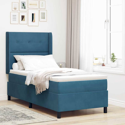 Boxspringbett Mit Matratze & Led Samt Dunkelblau