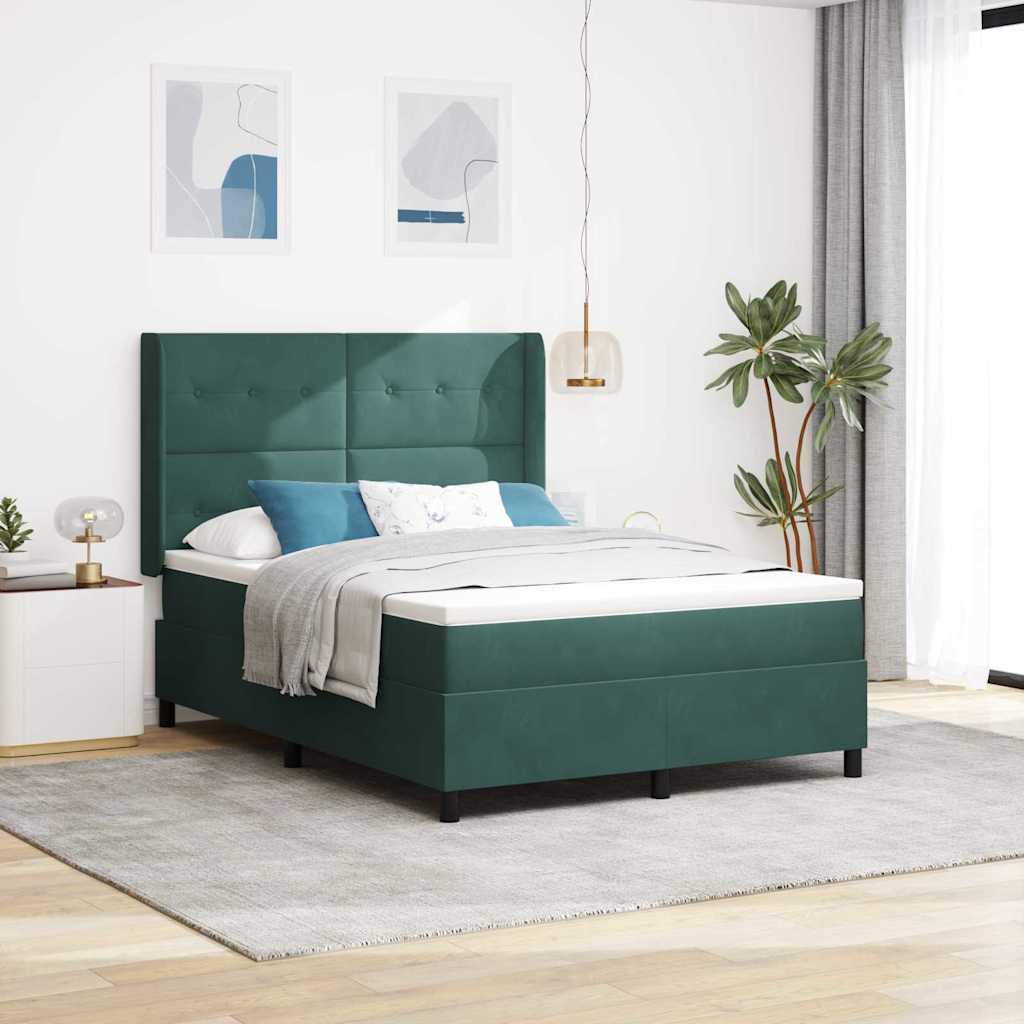 Boxspringbett Mit Matratze & Led Samt Dunkelgrün